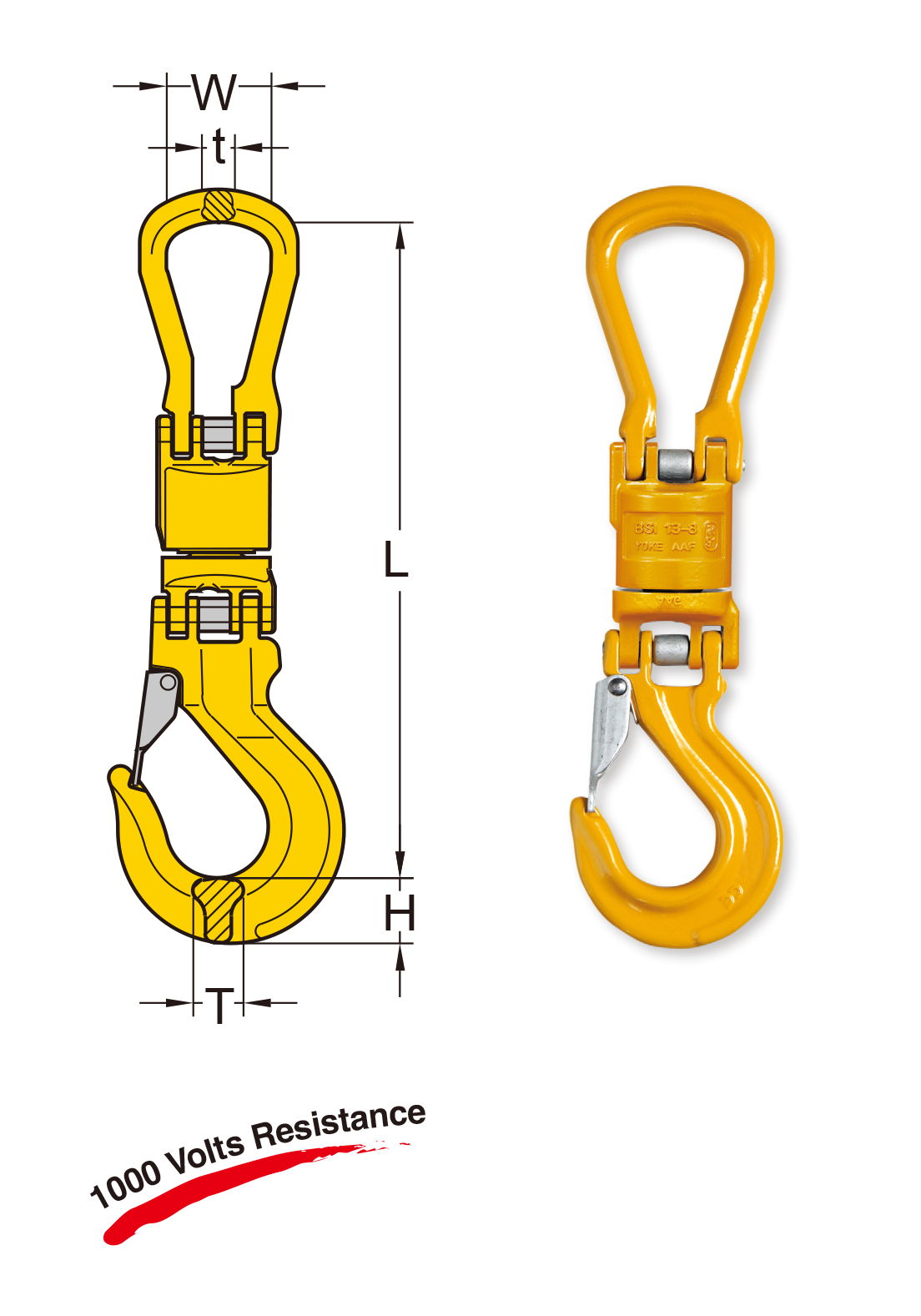 YOKE 8-125 – Cârlig cu vârtej, izolat electric